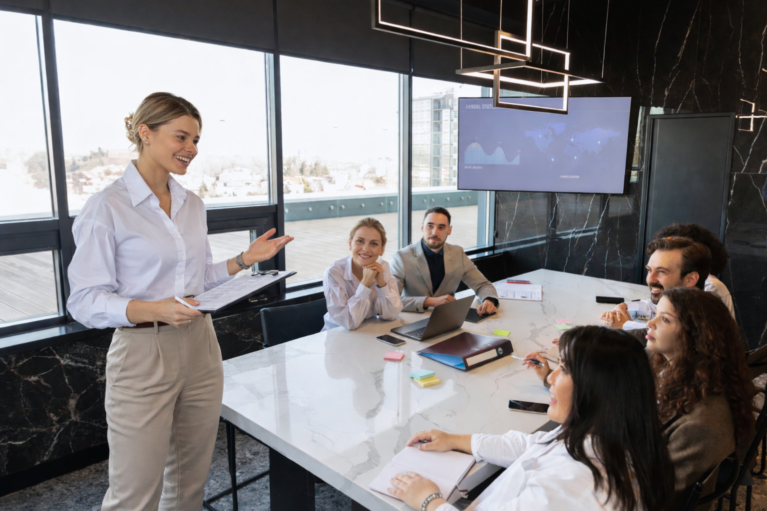 Datenbasierte Entscheidungen im Team Teammeeting zur datenbasierten Entscheidungsfindung in einem modernen Unternehmen