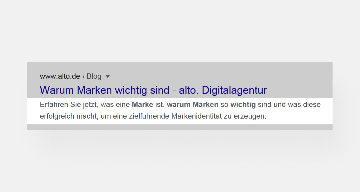 Ansicht der Meta Description innerhalb eines Suchergebnisses