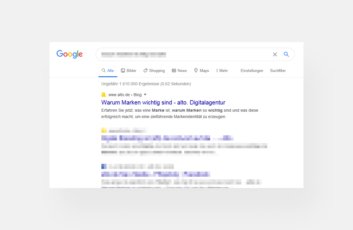 Ansicht eines Suchergebnisses einer alto. Seite bei Google
