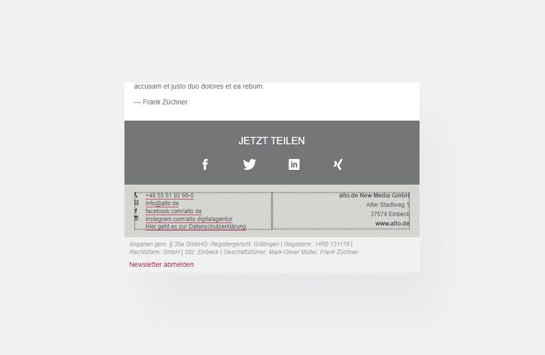 Darstellung eines Newsletter-Footers