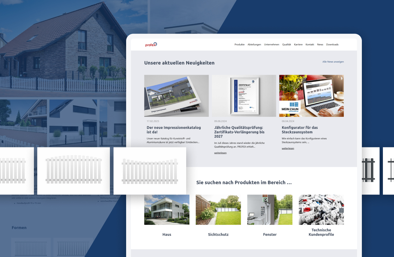 Website-Ausschnitt eines Herstellers für Zäune und Fenster