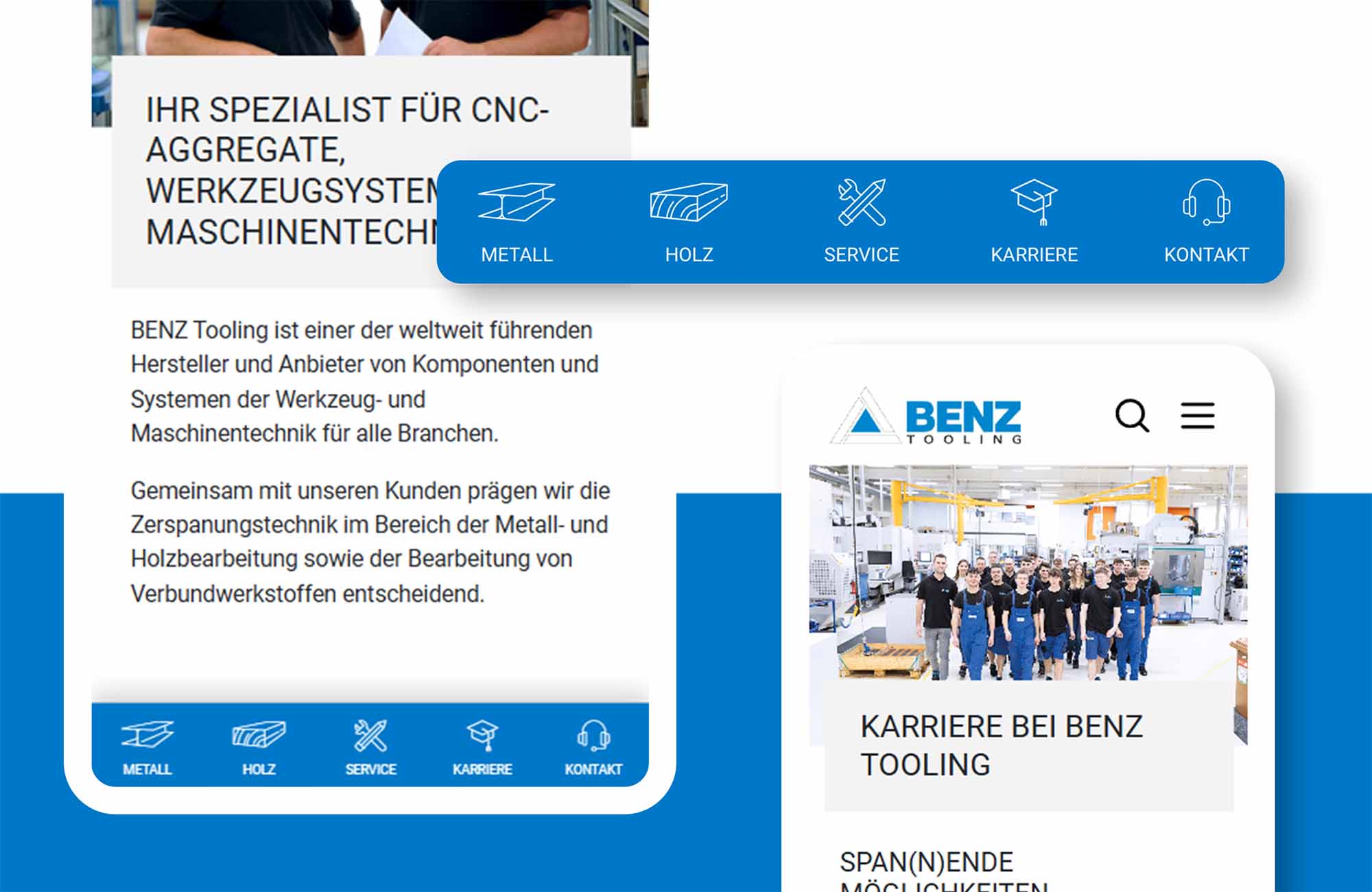 Abbildung der Schnellzugriffsleiste am unteren Rand der mobilen Ansicht mit verschiedenen Menüpunkten und dazugehörigen Icons
