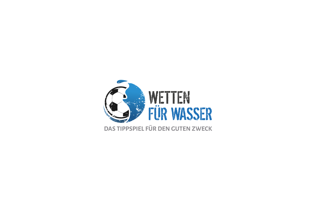 Logo von „Wetten für Wasser“ mit Fußballmotiv und dem Zusatz „Das Tippspiel für den guten Zweck“