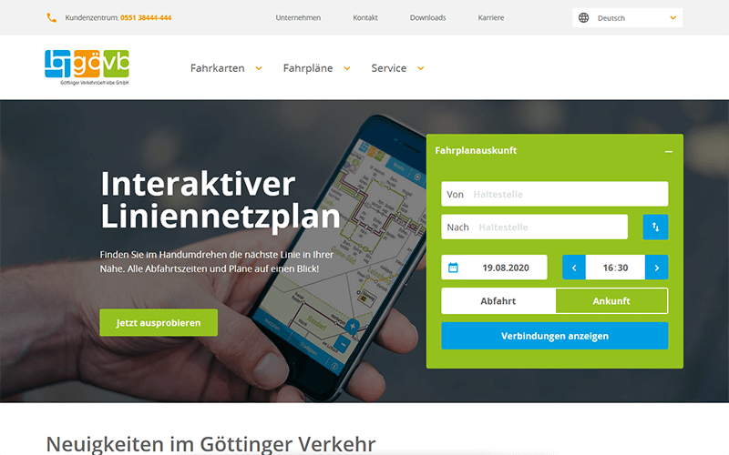 Ansicht der GöVB-Website auf einem Laptop